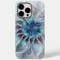 Fleur Abstraite Fractale Moderne Avec Bleu