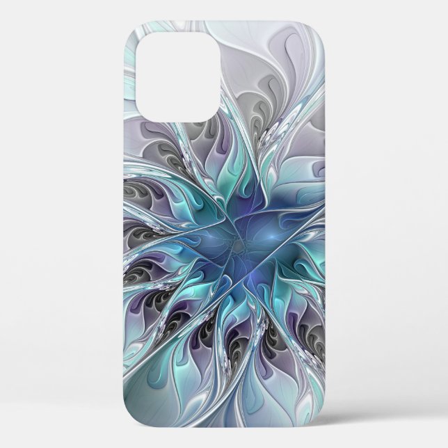 Coques Case-Mate iPhone Fleur Abstraite Fractale Moderne Avec Bleu (Verso)