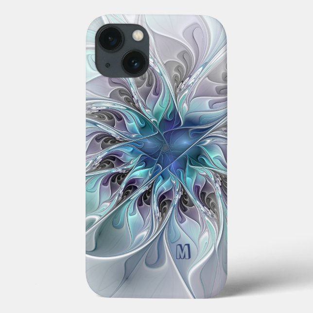 Coques Case-Mate iPhone Fleur Abstraite Fractale Moderne Avec Monogramme B (Verso)