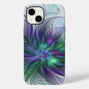 Coque Pour iPhone 14 Fleur Abstraite Moderne Art Fractal Vert Violet