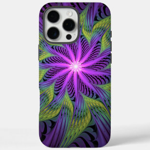 Coques iPhone 16 Pro Max Fleur Abstraite Moderne Fractale Art Violet Vert