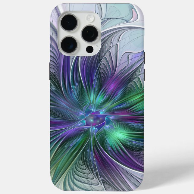 Coques Case-Mate iPhone Fleur Abstraite Moderne Fractale Verte Violette (Verso)