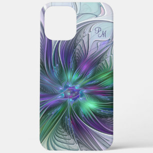 Case-Mate iPhone Case Fleur Abstraite Verte Violette Art Fractal Initial