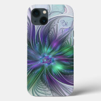 Fleur Abstraite Violette Verte Art Fractal Initial