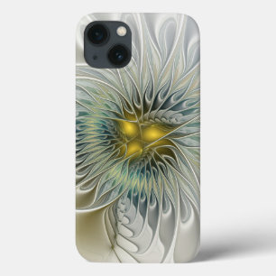 Coques Pour iPhone Fleur argentée dorée Fantastique art fractal abstr