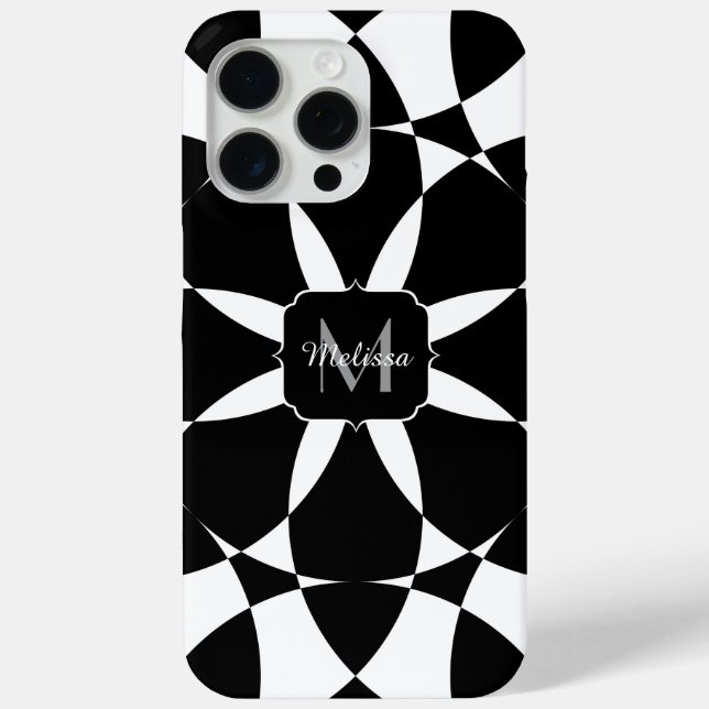Coques Case-Mate iPhone Fleur blanche noire mandala mosaïque rétro Monogra (Verso)