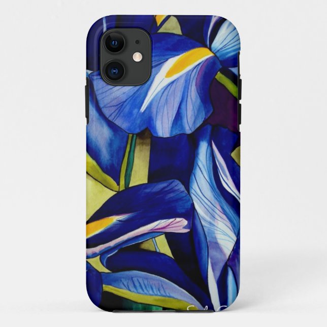 Coques Case-Mate iPhone Fleur bleue Iris peinture originale aquarelle (Dos)