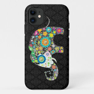 Coque iPhone 11 Fleur colorée Retro Design éléphant