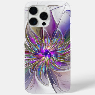 Coque iPhone 15 Pro Max Fleur d'art fractal abstrait énergique et coloré