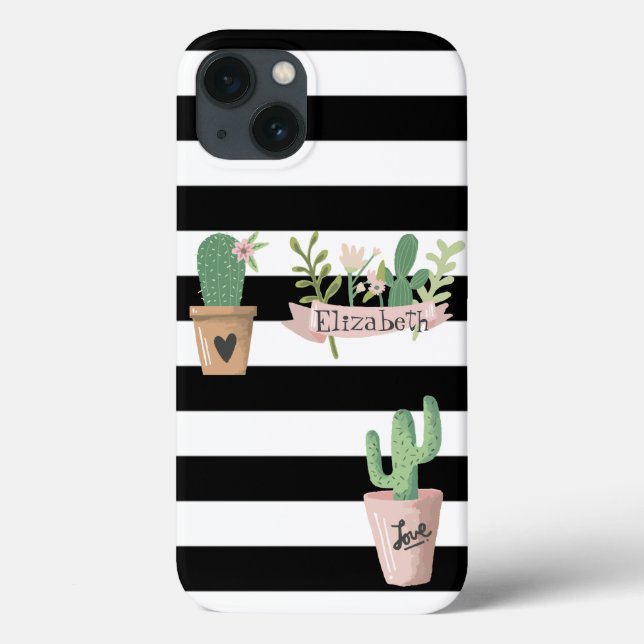 Coques Case-Mate iPhone Fleur de cactus Blancs noirs (Verso)