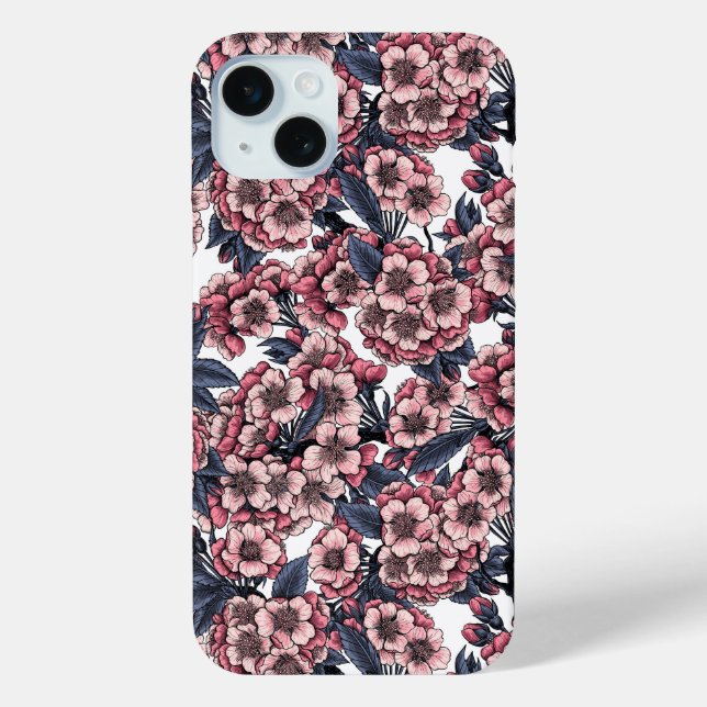 Coques Case-Mate iPhone Fleur de cerisier rose et bleu (Verso)