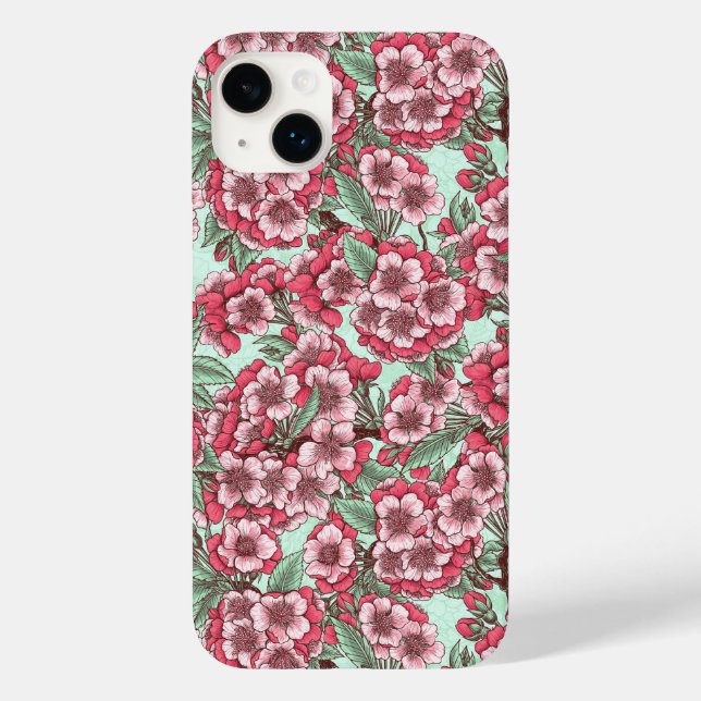 Coques Case-Mate iPhone Fleur de cerisier rose et menthe (Verso)
