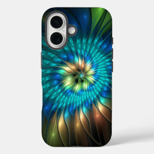 Coque Pour iPhone 16 Fleur de fantaisie lumineuse, fractale abstraite c
