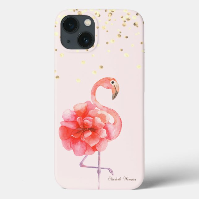 Coques Case-Mate iPhone Fleur de Flamant Rose, Confettis Dorés     (Verso)