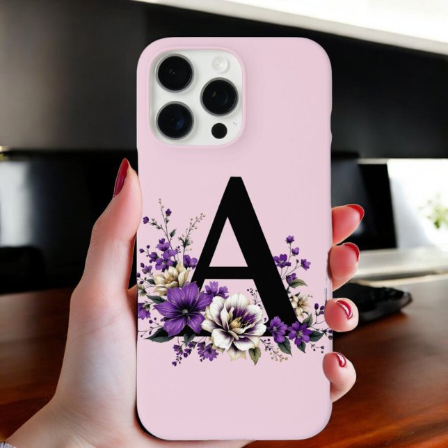 Coques Case-Mate iPhone Fleur de lavande : Monogramme Initial 'A' (Créateur téléchargé)