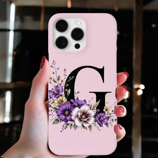 Coques Case-Mate iPhone Fleur de lavande : Monogramme Initial 'G' (Créateur téléchargé)