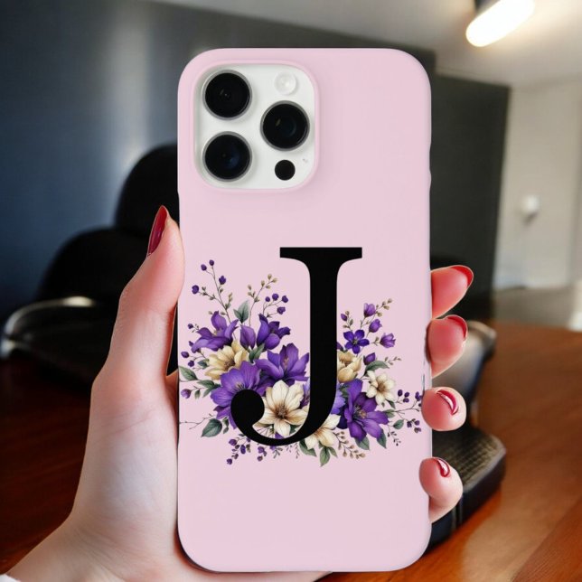 Coques Case-Mate iPhone Fleur de lavande : Monogrammé Initial 'J' (Créateur téléchargé)