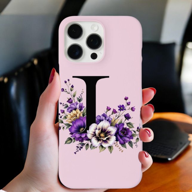 Coques Case-Mate iPhone Fleur de lavande : Monogramme Initial 'L' (Créateur téléchargé)
