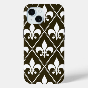 Coque Pour iPhone 15 Fleur de Lis au chocolat