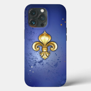 Case-Mate iPhone Case Fleur de lis dorée sur fond bleu