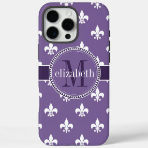 iPhone 16 Pro Max Case Fleur de Lis Monogram violet blanc