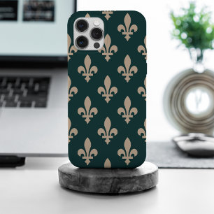 Coque iPhone 15 Pro Max Fleur de Lis Motif, Royal French Creative on Green