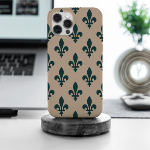 Coque iPhone 15 Pro Max Fleur de Lis Motif, Royal French Green on Cream