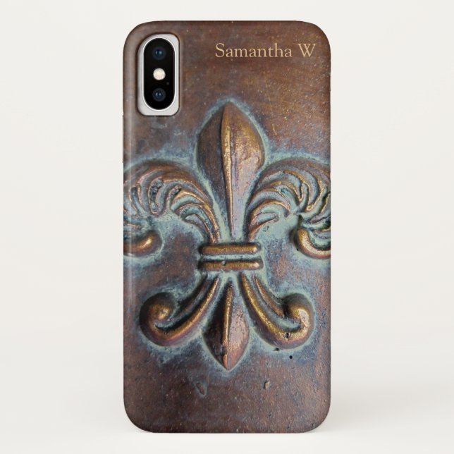 Coques Case-Mate iPhone Fleur De Lis, Revêtement De Cuivre Âgé Imprimé (Dos)