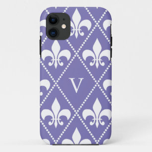 Case-Mate iPhone Case Fleur de Lis violet brillant avec monogramme