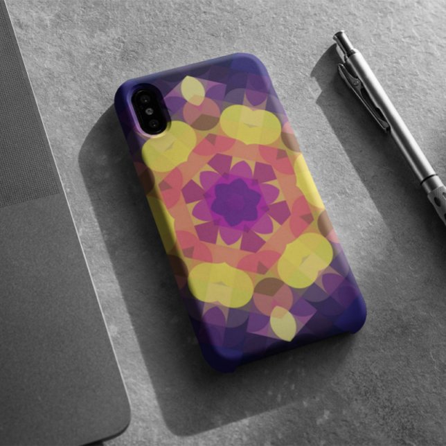 Coques Case-Mate iPhone Fleur de Mandala jaune rose et violet rétro (Créateur téléchargé)