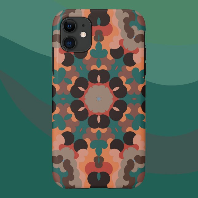Coques Case-Mate iPhone Fleur de Mandala Retro Bleu orange et Brown (Créateur téléchargé)
