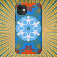 Fleur de Mandala rétro orange blanc et bleu