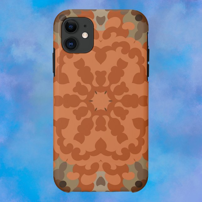 Coques Case-Mate iPhone Fleur de Mandala rétro Orange et Tan (Créateur téléchargé)