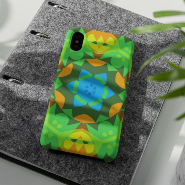 Coques Case-Mate iPhone Fleur de Mandala vert jaune et bleu (Créateur téléchargé)