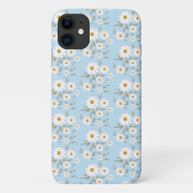 Coques Case-Mate iPhone Fleur de marguerite blanche (arrière - plan bleu c (Dos)