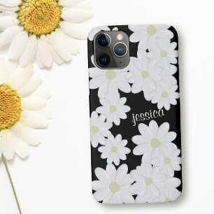 Case-Mate iPhone Case Fleur de marguerite blanche moderne Nom Motif Noir