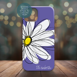 iPhone 13 Pro Max Coque Fleur de marguerite lunaire Illustration jaune vio