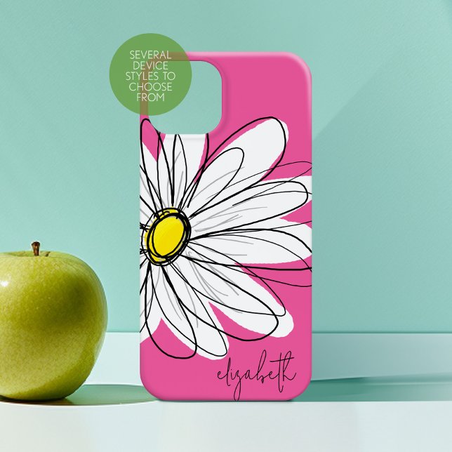 Coques Case-Mate iPhone Fleur de marguerite lunaire - jaune rose et nom (Personalized Phone Case with Custom Text)