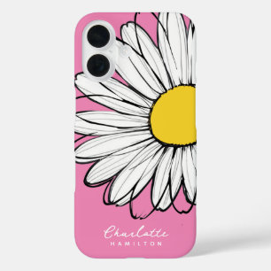 Coque Pour iPhone 16 Fleur de marguerite Nom personnalisé