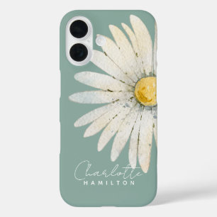 Coque Pour iPhone 16 Fleur de marguerite Nom personnalisé