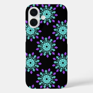 Coque Pour iPhone 16 Fleur de néon turquoise et violette