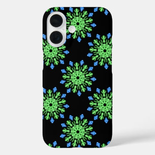 Coque Pour iPhone 16 Fleur de néon vert et bleu