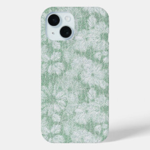 Coque Pour iPhone 15 Fleur de Pâquerette Veloutée Vert Menthe
