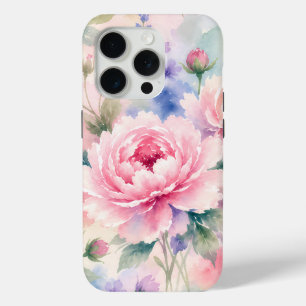 Coque iPhone 15 Pro Fleur de pivoine à l'aquarelle
