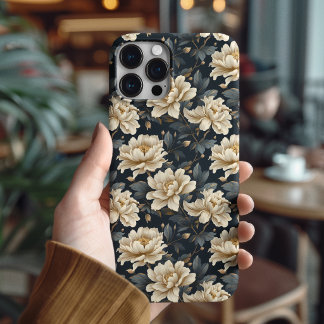 Coques iPhone 16 Pro Fleur de Pivoine Élégante Botanique Foncé Vintage