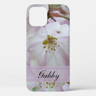 Coque iPhone 12 Fleur de pomme de crabe rose et blanc