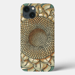 iPhone 13 Coque Fleur de tournesol sur l'arrière - plan bleu-vert