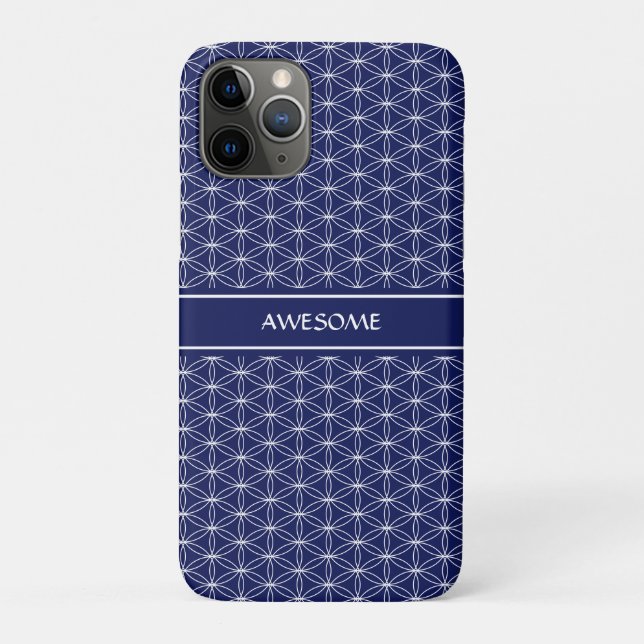Coques Case-Mate iPhone Fleur de vie Motif sur bleu marine (Dos)
