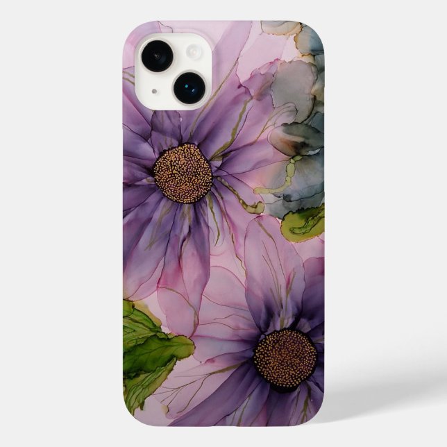 Coques Case-Mate iPhone fleur d'encre d'alcool rose et violet (Verso)