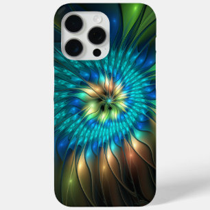 Coque iPhone 15 Pro Max Fleur d'Imaginaire lumineux, Fractale Abstraite co